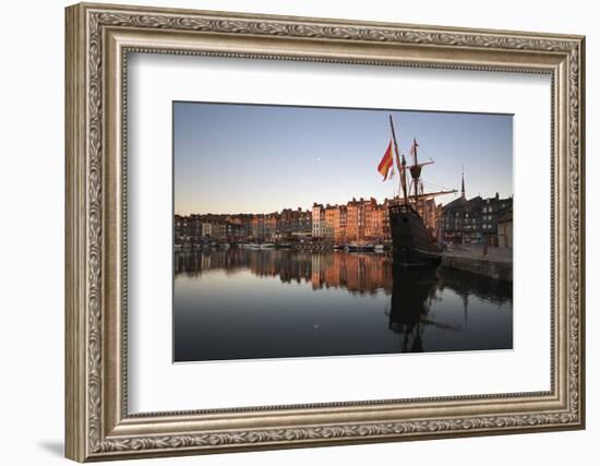 Vieux Bassin Looking to Saint Catherine Quay with Replica Galleon at Dawn, Normandy, France-Stuart Black-Framed Photographic Print