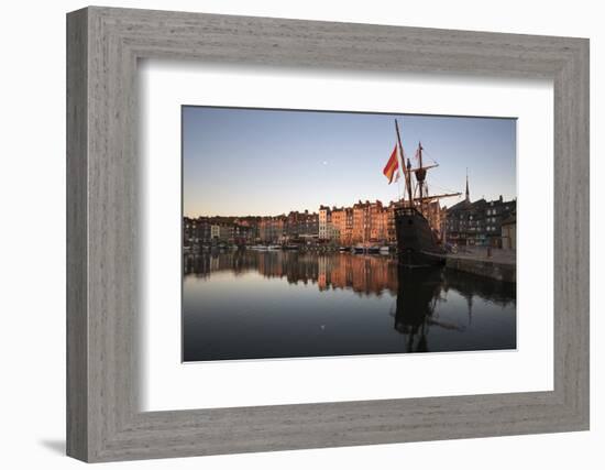 Vieux Bassin Looking to Saint Catherine Quay with Replica Galleon at Dawn, Normandy, France-Stuart Black-Framed Photographic Print