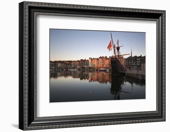 Vieux Bassin Looking to Saint Catherine Quay with Replica Galleon at Dawn, Normandy, France-Stuart Black-Framed Photographic Print