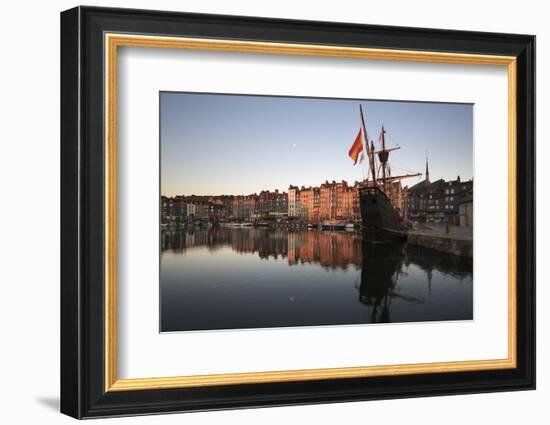 Vieux Bassin Looking to Saint Catherine Quay with Replica Galleon at Dawn, Normandy, France-Stuart Black-Framed Photographic Print