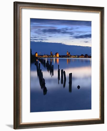 View Above the Strelasund on Stralsund at Night, Mecklenburg-West Pomerania, Germany-Andreas Vitting-Framed Photographic Print