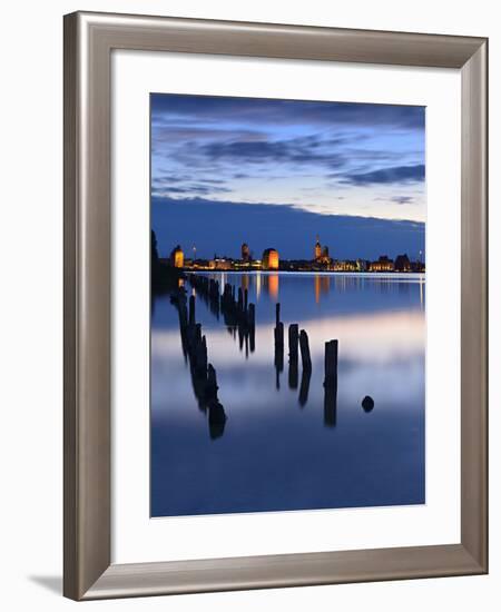 View Above the Strelasund on Stralsund at Night, Mecklenburg-West Pomerania, Germany-Andreas Vitting-Framed Photographic Print