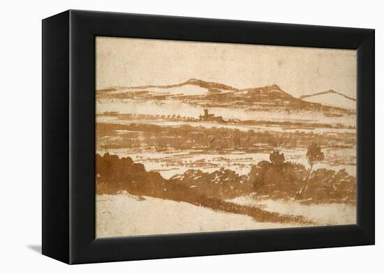 View across a Valley Towards Distant Hills (Brush and Reddish-Brown Wash-Nicolas Poussin-Framed Premier Image Canvas