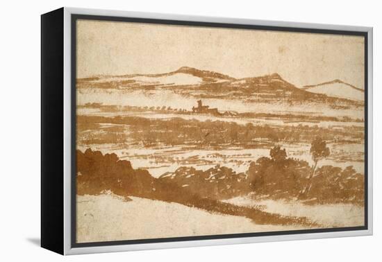 View across a Valley Towards Distant Hills (Brush and Reddish-Brown Wash-Nicolas Poussin-Framed Premier Image Canvas