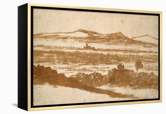 View across a Valley Towards Distant Hills (Brush and Reddish-Brown Wash-Nicolas Poussin-Framed Premier Image Canvas