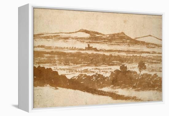 View across a Valley Towards Distant Hills (Brush and Reddish-Brown Wash-Nicolas Poussin-Framed Premier Image Canvas