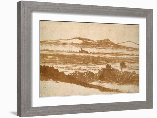 View across a Valley Towards Distant Hills (Brush and Reddish-Brown Wash-Nicolas Poussin-Framed Giclee Print