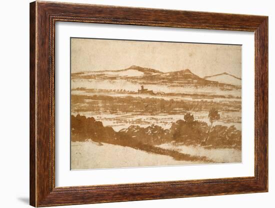 View across a Valley Towards Distant Hills (Brush and Reddish-Brown Wash-Nicolas Poussin-Framed Giclee Print