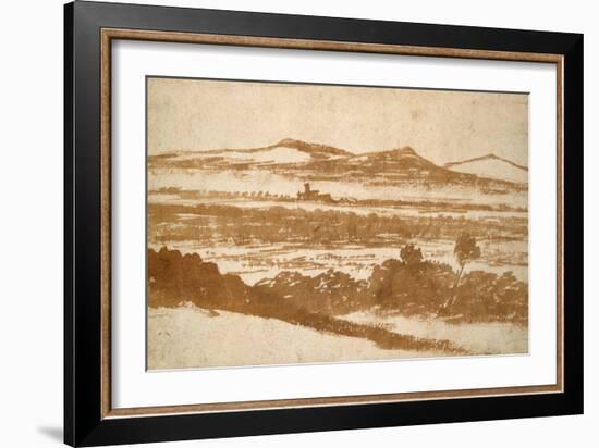 View across a Valley Towards Distant Hills (Brush and Reddish-Brown Wash-Nicolas Poussin-Framed Giclee Print