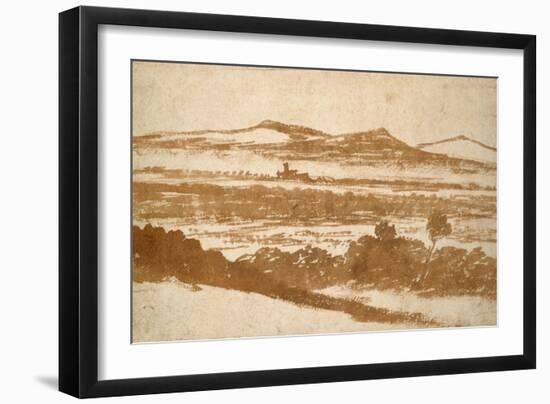 View across a Valley Towards Distant Hills (Brush and Reddish-Brown Wash-Nicolas Poussin-Framed Giclee Print