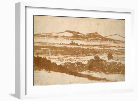 View across a Valley Towards Distant Hills (Brush and Reddish-Brown Wash-Nicolas Poussin-Framed Giclee Print