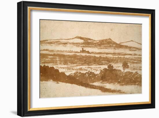 View across a Valley Towards Distant Hills (Brush and Reddish-Brown Wash-Nicolas Poussin-Framed Giclee Print