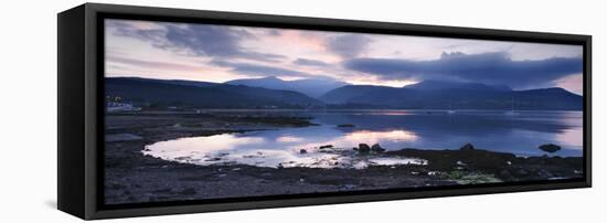 View across Brodick Bay to Beinn Tarsuinn and Goatfell at Sunset, Arran, North Ayrshire, Scotland-Peter Thompson-Framed Premier Image Canvas