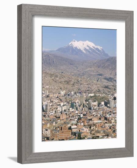 View Across City from El Alto, with Illimani Volcano in Distance, La Paz, Bolivia, South America-Tony Waltham-Framed Photographic Print