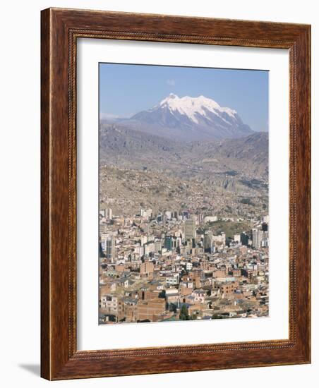 View Across City from El Alto, with Illimani Volcano in Distance, La Paz, Bolivia, South America-Tony Waltham-Framed Photographic Print