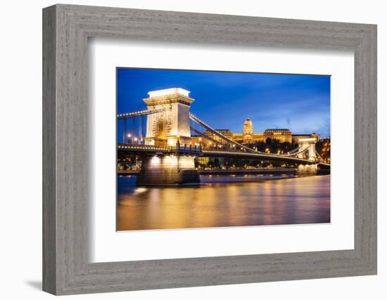 View across Danube River of Chain Bridge and Buda Castle at Night, UNESCO World Heritage Site-Ben Pipe-Framed Photographic Print