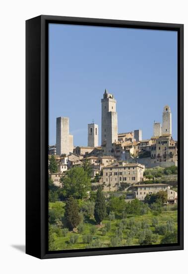 View across Field to Typical Houses and Medieval Towers, San Gimignano, Siena-Ruth Tomlinson-Framed Premier Image Canvas