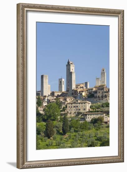 View across Field to Typical Houses and Medieval Towers, San Gimignano, Siena-Ruth Tomlinson-Framed Photographic Print