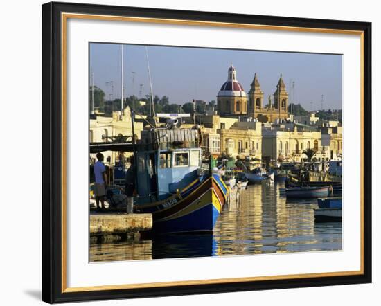 View across Harbour with Traditional Luzzu Fishing Boats, Marsaxlokk, Malta, Mediterranean, Europe-Stuart Black-Framed Photographic Print