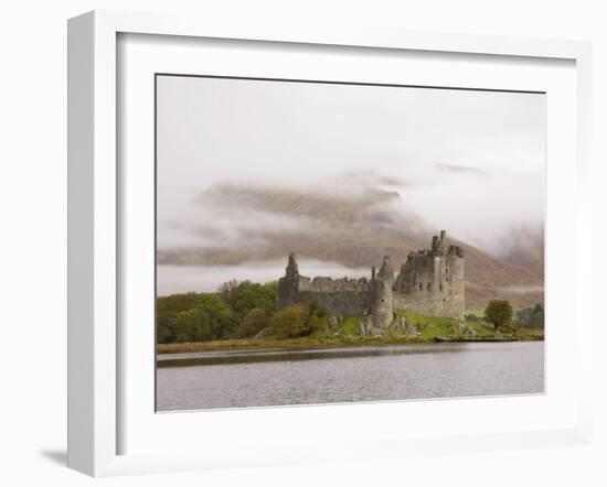 View across Loch Awe to the Ruins of Kilchurn Castle, Early Morning Mist on Mountains-Ruth Tomlinson-Framed Photographic Print