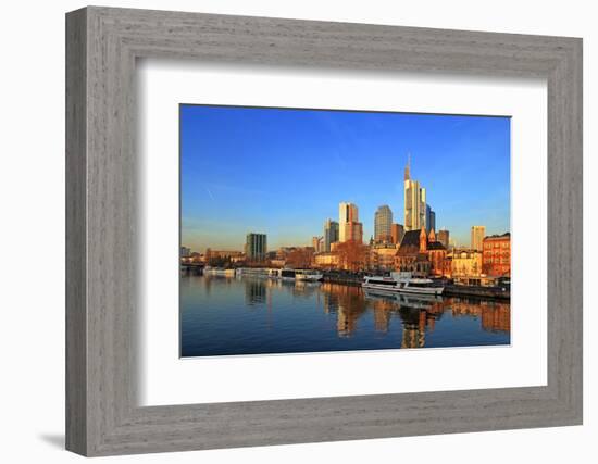 View across Main River towards the skyline of Frankfurt am Main, Hesse, Germany, Europe-Hans-Peter Merten-Framed Photographic Print