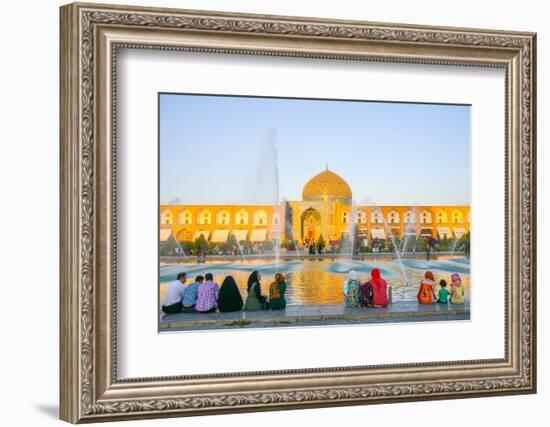 View across Naqsh-e (Imam) Square from Ali Qapu Palace opposite Sheikh Lotfollah Mosque, UNESCO Wor-James Strachan-Framed Photographic Print