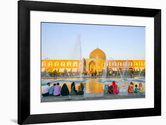 View across Naqsh-e (Imam) Square from Ali Qapu Palace opposite Sheikh Lotfollah Mosque, UNESCO Wor-James Strachan-Framed Photographic Print