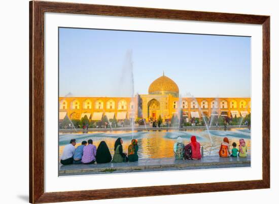 View across Naqsh-e (Imam) Square from Ali Qapu Palace opposite Sheikh Lotfollah Mosque, UNESCO Wor-James Strachan-Framed Photographic Print