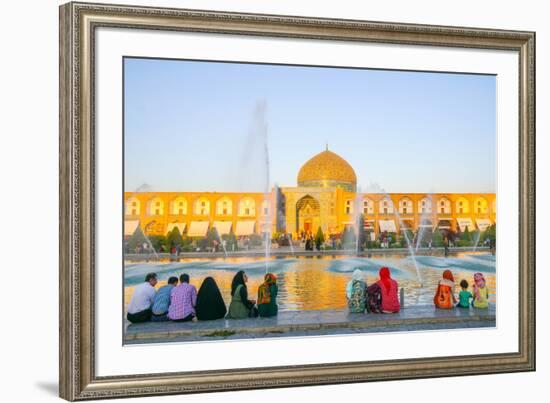 View across Naqsh-e (Imam) Square from Ali Qapu Palace opposite Sheikh Lotfollah Mosque, UNESCO Wor-James Strachan-Framed Photographic Print