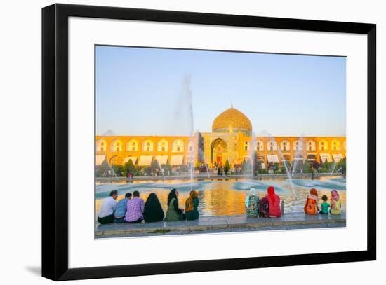 View across Naqsh-e (Imam) Square from Ali Qapu Palace opposite Sheikh Lotfollah Mosque, UNESCO Wor-James Strachan-Framed Photographic Print