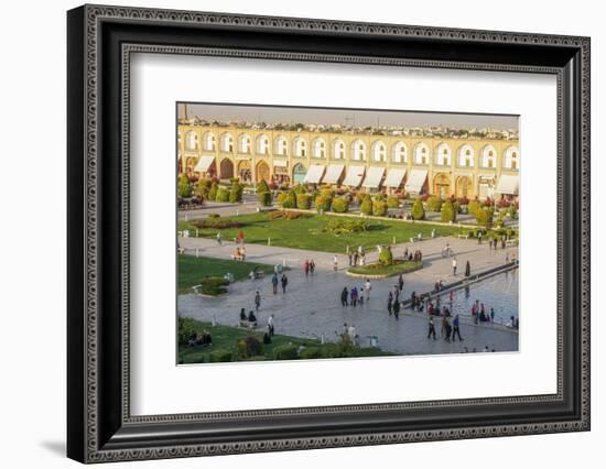 View across Naqsh-e (Imam) Square, UNESCO World Heritage Site, from Ali Qapu Palace, Isfahan, Iran,-James Strachan-Framed Photographic Print