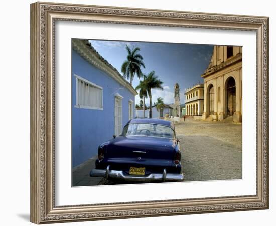 View Across Plaza Mayor with Old American Car Parked on Cobbles, Trinidad, Cuba, West Indies-Lee Frost-Framed Photographic Print