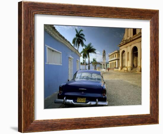 View Across Plaza Mayor with Old American Car Parked on Cobbles, Trinidad, Cuba, West Indies-Lee Frost-Framed Photographic Print