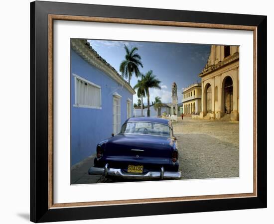 View Across Plaza Mayor with Old American Car Parked on Cobbles, Trinidad, Cuba, West Indies-Lee Frost-Framed Photographic Print