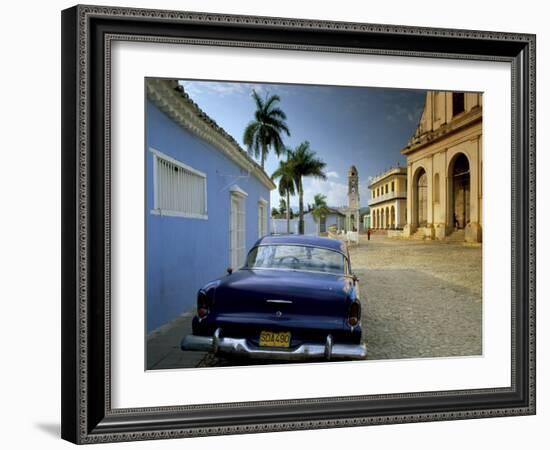 View Across Plaza Mayor with Old American Car Parked on Cobbles, Trinidad, Cuba, West Indies-Lee Frost-Framed Photographic Print