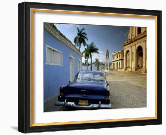 View Across Plaza Mayor with Old American Car Parked on Cobbles, Trinidad, Cuba, West Indies-Lee Frost-Framed Photographic Print