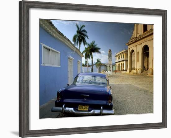 View Across Plaza Mayor with Old American Car Parked on Cobbles, Trinidad, Cuba, West Indies-Lee Frost-Framed Photographic Print