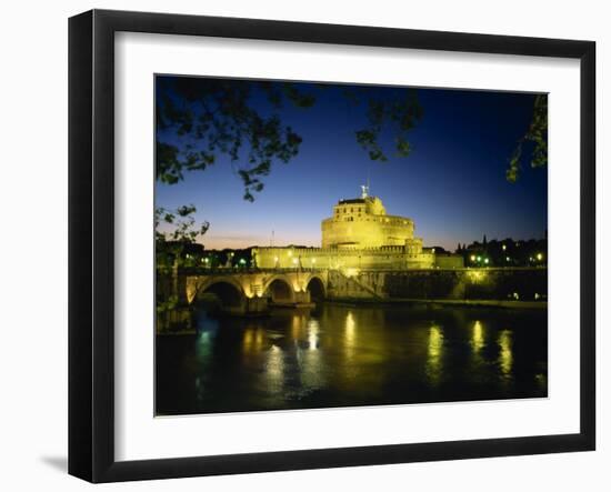 View across River Tiber to Illuminated Castel Sant'Angelo at Dusk, Rome, Lazio, Italy, Europe-Tomlinson Ruth-Framed Photographic Print