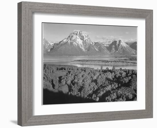 View Across River Valley Toward "Mount Moran" Grand Teton, National Park Wyoming. 1933-1942-Ansel Adams-Framed Art Print