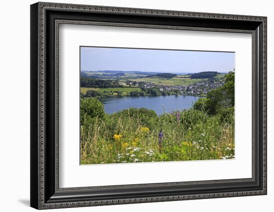 View across Schalkenmehren Maar towards Schalkenmehren, Eifel, Rhineland-Palatinate, Germany, Europ-Hans-Peter Merten-Framed Photographic Print