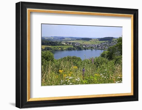 View across Schalkenmehren Maar towards Schalkenmehren, Eifel, Rhineland-Palatinate, Germany, Europ-Hans-Peter Merten-Framed Photographic Print