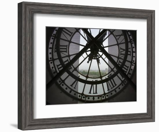 View Across Seine River from Transparent Face of Clock in the Musee d'Orsay, Paris, France-Jim Zuckerman-Framed Photographic Print