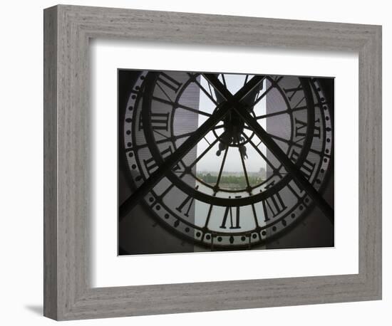 View Across Seine River from Transparent Face of Clock in the Musee d'Orsay, Paris, France-Jim Zuckerman-Framed Photographic Print