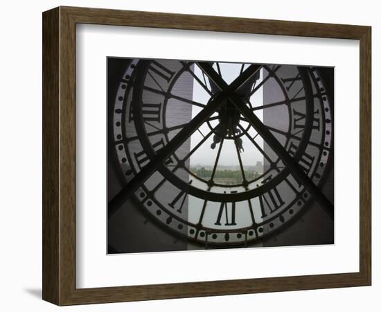 View Across Seine River from Transparent Face of Clock in the Musee d'Orsay, Paris, France-Jim Zuckerman-Framed Photographic Print