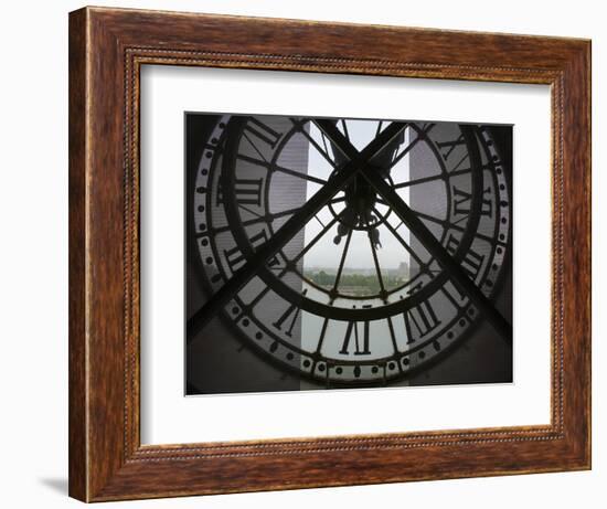 View Across Seine River from Transparent Face of Clock in the Musee d'Orsay, Paris, France-Jim Zuckerman-Framed Photographic Print