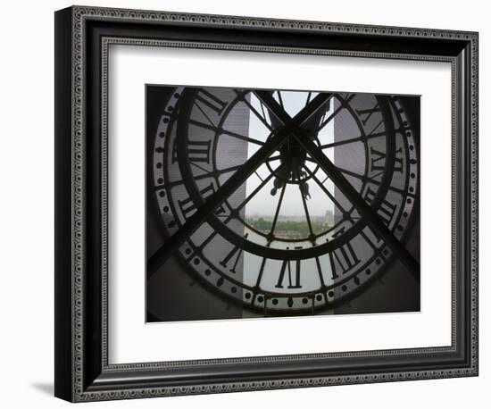 View Across Seine River from Transparent Face of Clock in the Musee d'Orsay, Paris, France-Jim Zuckerman-Framed Photographic Print