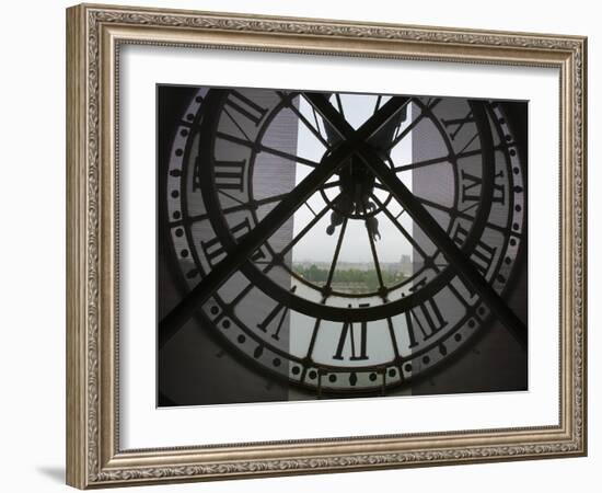 View Across Seine River from Transparent Face of Clock in the Musee d'Orsay, Paris, France-Jim Zuckerman-Framed Photographic Print