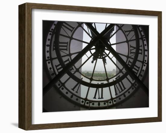 View Across Seine River from Transparent Face of Clock in the Musee d'Orsay, Paris, France-Jim Zuckerman-Framed Photographic Print