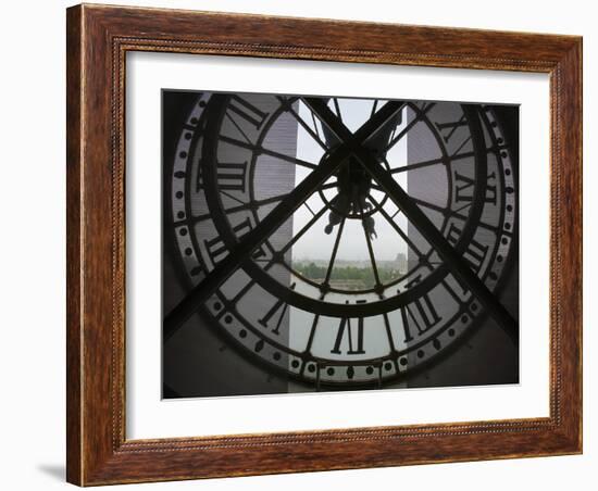 View Across Seine River from Transparent Face of Clock in the Musee d'Orsay, Paris, France-Jim Zuckerman-Framed Photographic Print