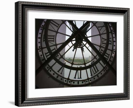 View Across Seine River from Transparent Face of Clock in the Musee d'Orsay, Paris, France-Jim Zuckerman-Framed Photographic Print